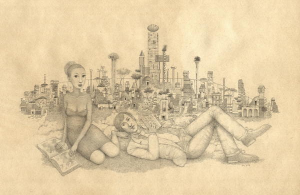 Afternoon Atlas (detail), graphite on paper, 2008, 8″ x 12″