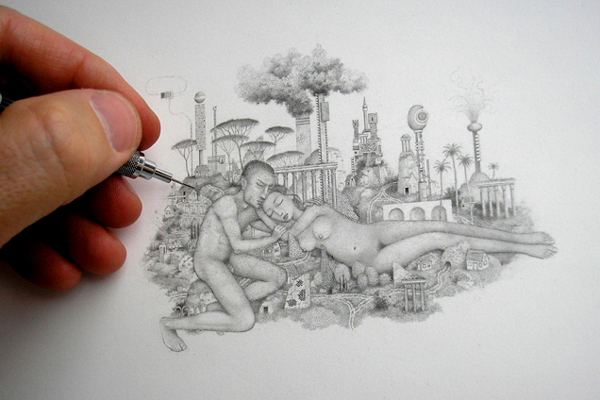 Sleeping Couple (detail), graphite on paper, 2007, 8″ x 10″